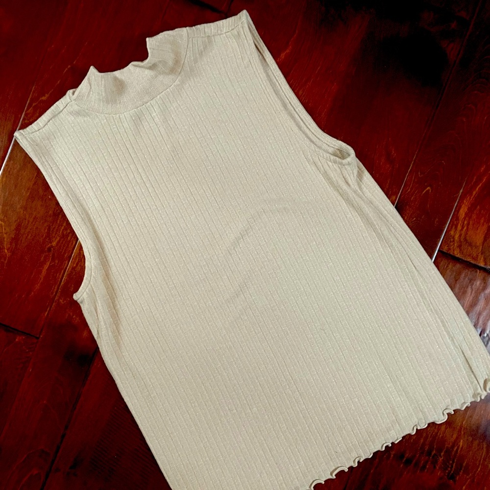 LOFT Cream Ribbed Sleeveless Mock Turtleneck - Brand New